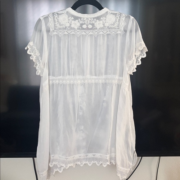 Johnny Was White Sheer Embroidered Tunic - Picture 7 of 10